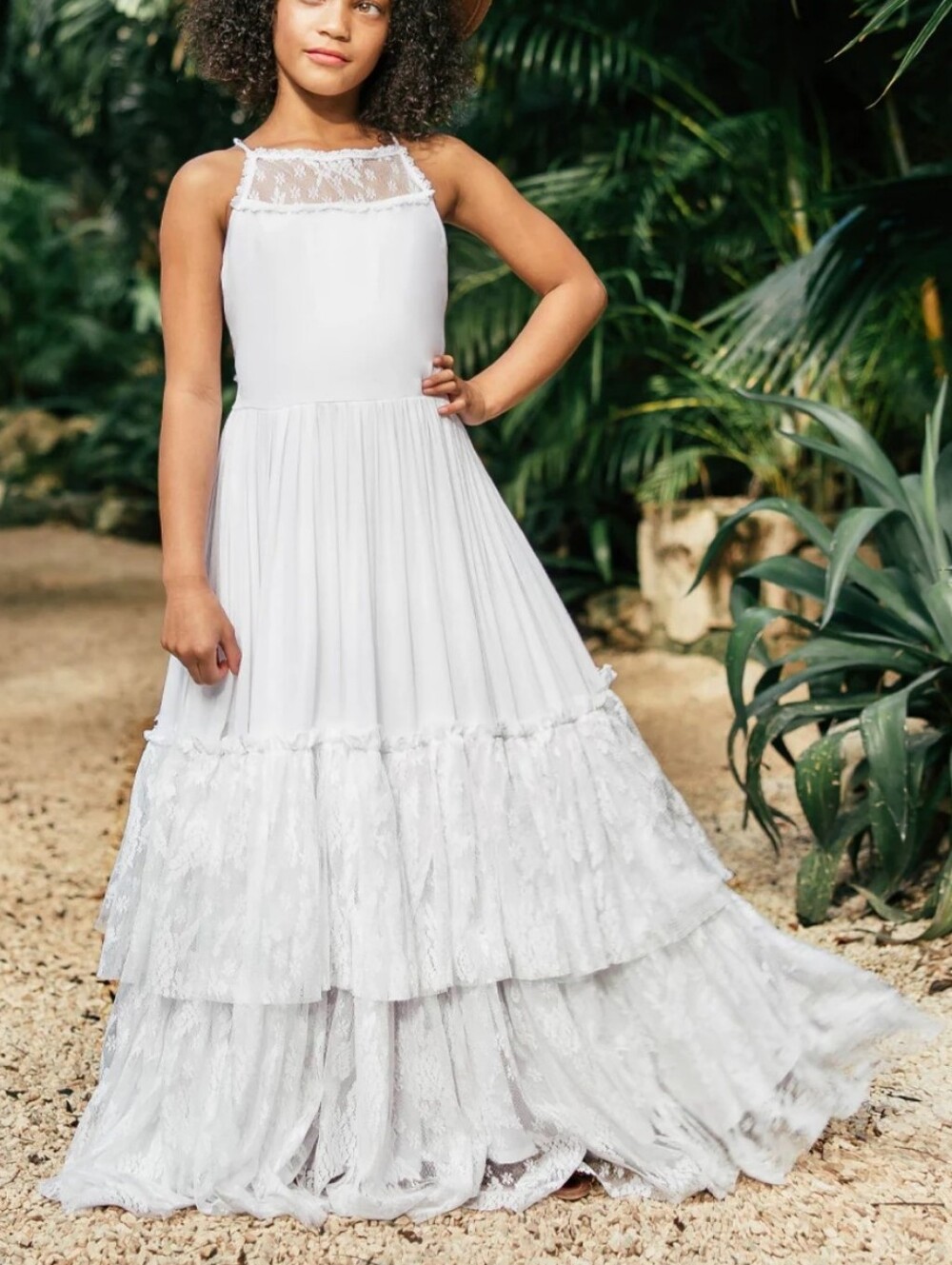 Joyfolie Catrin Dress in White Girls' Sleeveless Lace Trim Party Dress Size 7